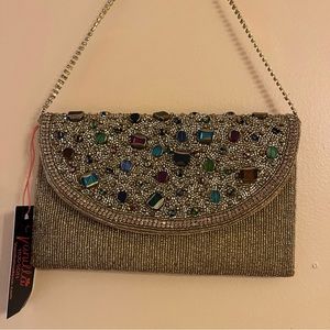 Vanilla Hudson hand beaded bejeweled clutch with chain NWT